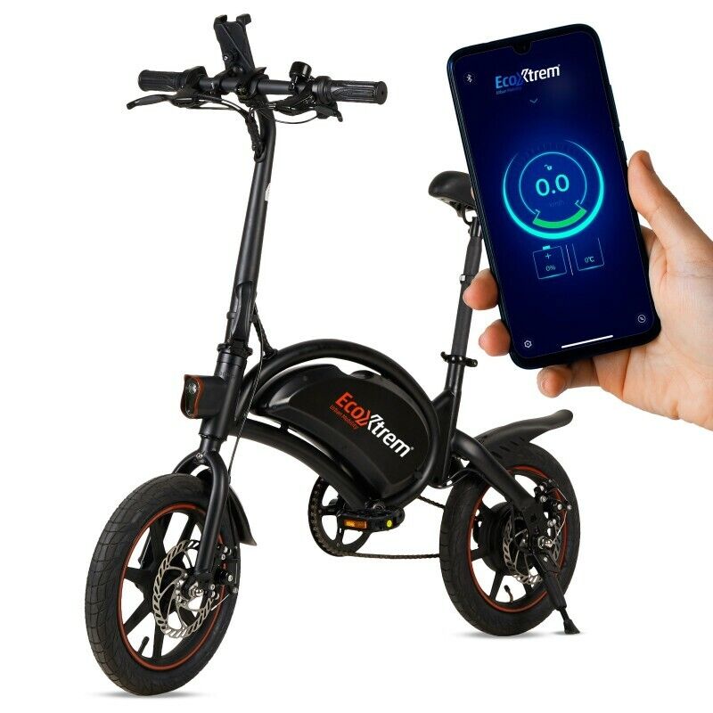 Bicicleta electrica plegable bluetooth bici mini 250w ligera bateria LG negra