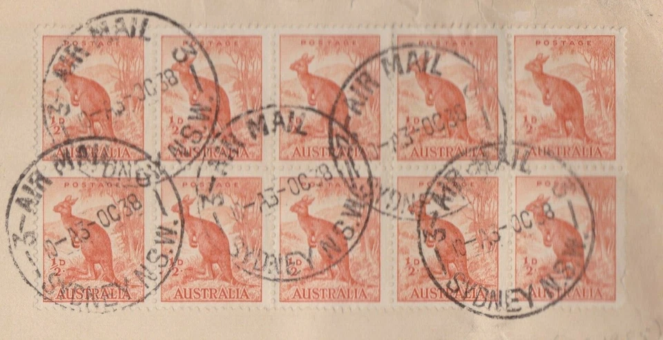 1938 1/2d Orange  Kangaroo Block 10 Australia FDC to Rhodesia Africa (EGYPT CDS) - Image 2 of 4