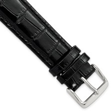 DeBeer 20mm Long Black Crocodile-Style Chrono Silver-tone Buckle Watch Band