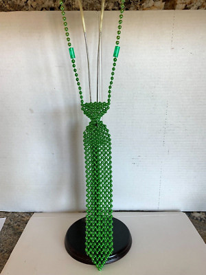 NEW Beaded GREEN Necktie Necklace, MESH Tie is 12'' Long Adjustable RARE Chic