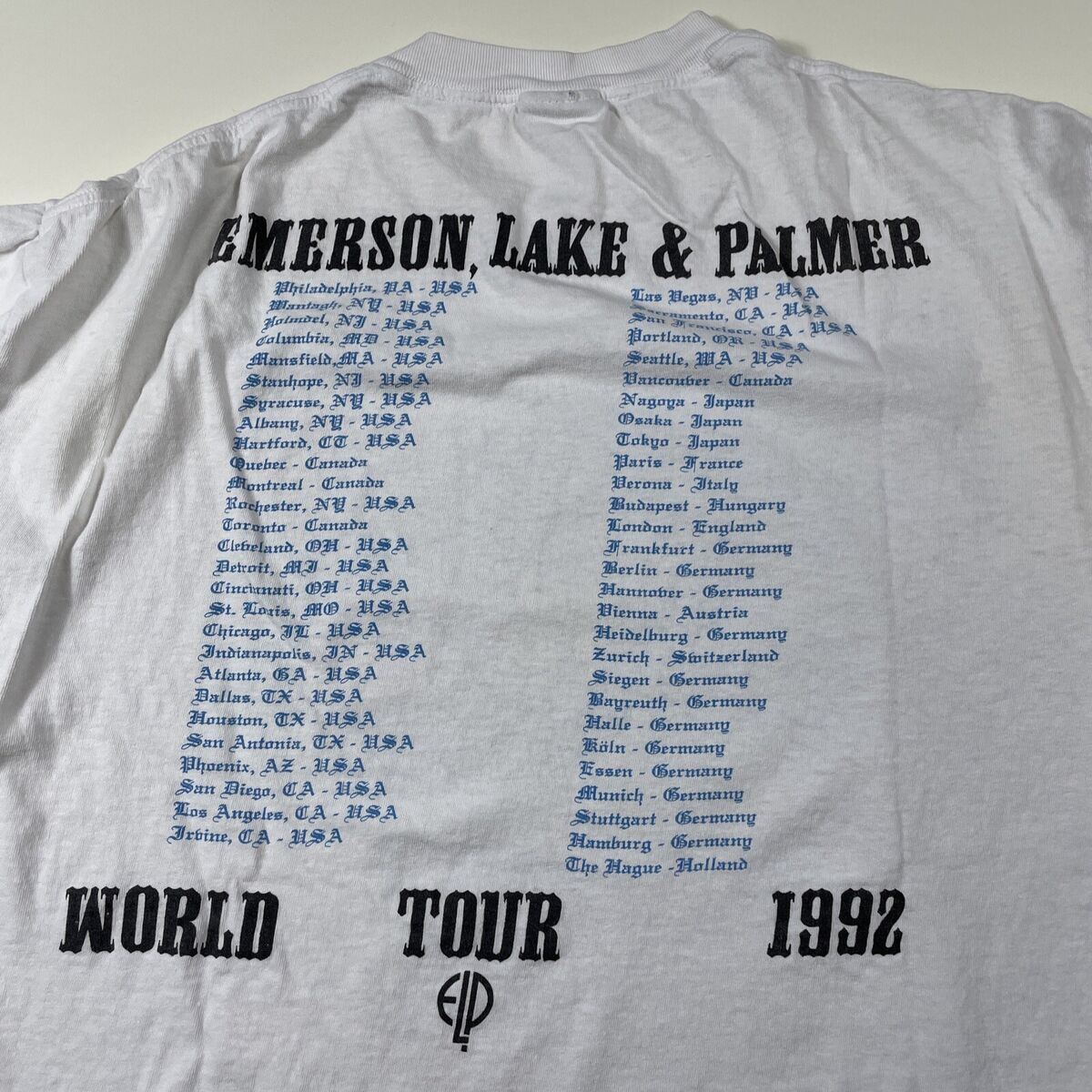 Vintage 1992 EMERSON LAKE & PALMER WORLD TOUR T-SHIRT XL ELP Vintage 1992 EMERSON LAKE & PALMER WORLD TOUR T-SHIRT XL ELP