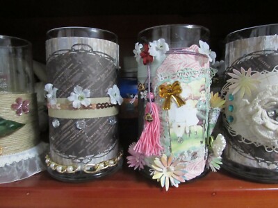 P- R  16 oz Decorated Scented Hand poured Candle stratus Jar