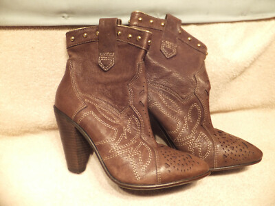 Carlos Santana Spur Brown Leather 4''Heel-Stitching-Ankle Boot Sz 7.5M Worn Once