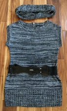 Women's It's Our Time Black Grey Cream Sweater w/Belt And Cowl Neck Scarf Size M