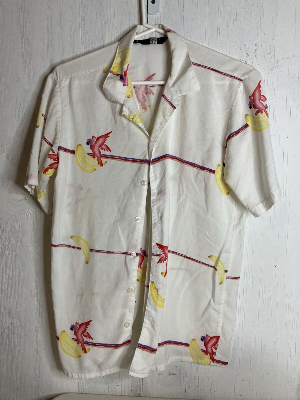 VINTAGE Hutspah Hawaiian Button Shirt Hummingbird Butterfly Parrot