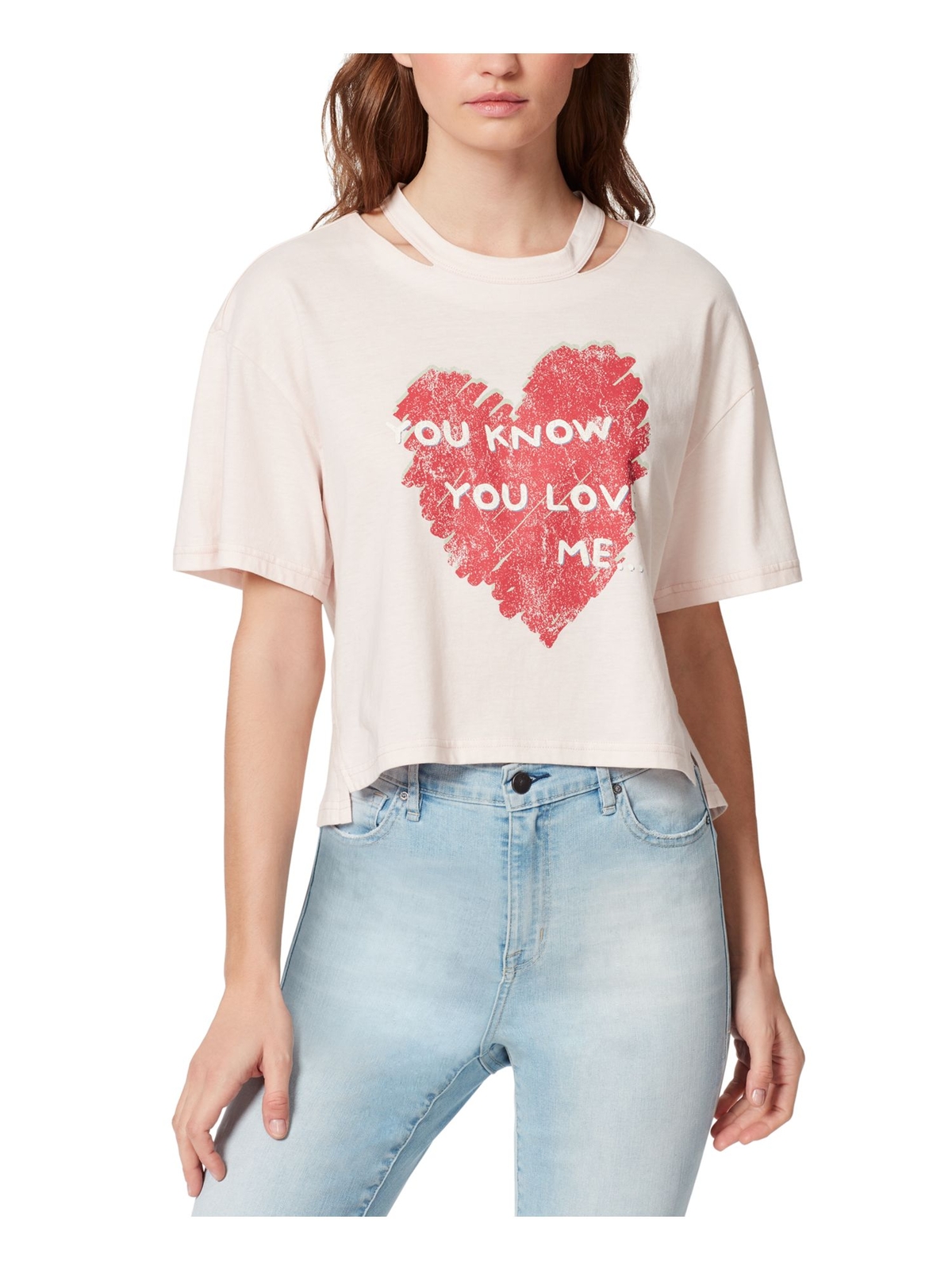 Womens Pink Drop Shoulder Split Hem Short Sleeve Crew Neck T-Shirt in Medium with Jeans Design