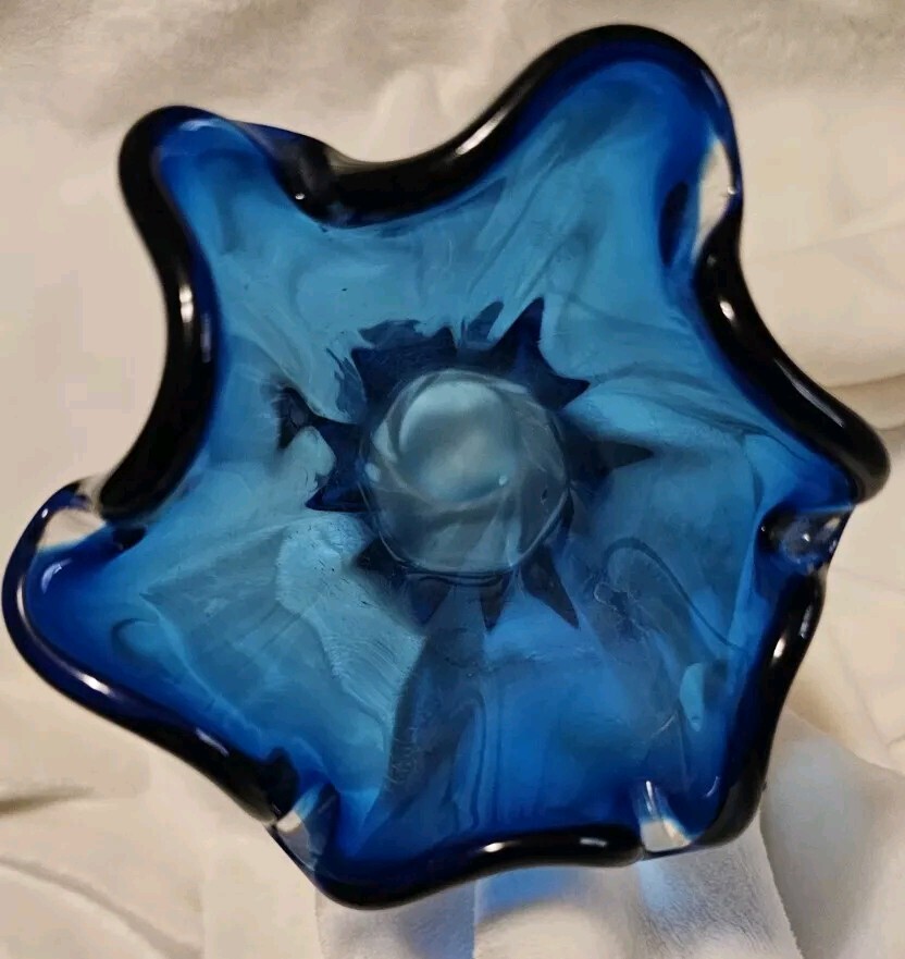 Vintage Murano Style Beautiful Twisted Swung Cobalt Blue 12in Vase
