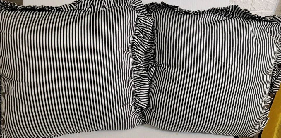 Almohada de campo francesa para baño negro blanco picnic familiar 18" a rayas (2) Foto 2 de 4