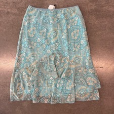 Vintage Y2K Fairy Whimsical Sparkle Teal Flowy Layered Midi Skirt Large