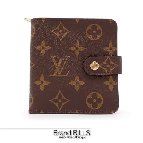Unused LOUIS VUITTON Compact Zip Wallet M61667 Monogram Brown Gold Hardware
