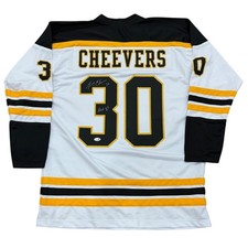 Gerry Cheevers Autographed Boston Bruins (White #30) Custom Jersey w/ 