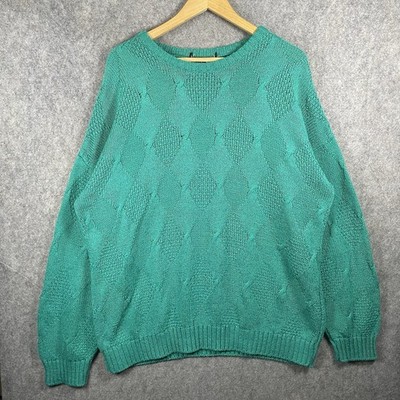 Vintage St Michael Strickpullover Herren XL türkis blau Rautenmuster Rundhals