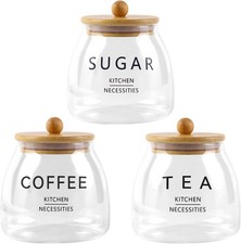 Tea Coffee and Sugar Canisters Set, Set of 3 650ml Airtight Glass Storage Jars