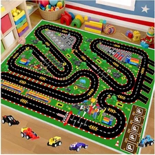 Kids Car Rug for Play Toy Cars, Race Track Playmat Carpet Kid Play Road Rug for