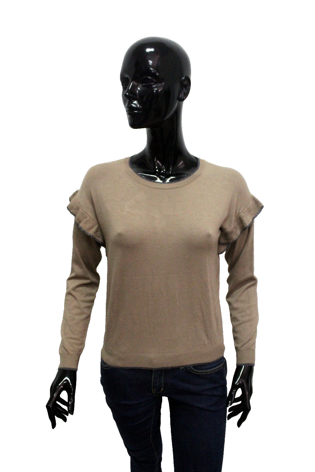Maglione LIU JO Donna XS Beige Volant Spalle Elegante Made in Italy Originale