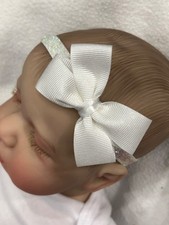 White Glitter 2  Hair Bow headband, White Sparkly HairBow headband