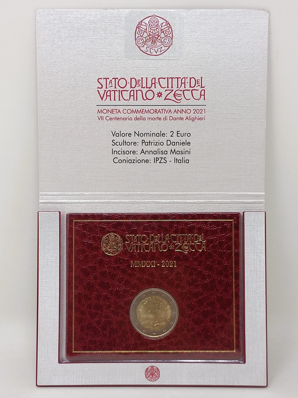 2021 VATICANO 2 Euros Commémoratif VIIe Cent. Morte Dante Alighieri FDC MF136696