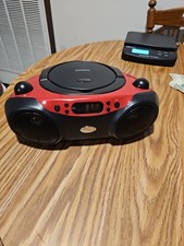 Blackweb CD Player FM Radio Stereo Speaker wBluetooth Red Black Tested Boombox
