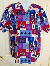 Disney Mickey Minnie Scrub Top Size M Pluto, Donald Duck Holiday Christmas