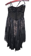 Free People Black Fairy Grunge Whimsy Lace Strapless Dress Velvet Striped Size 0