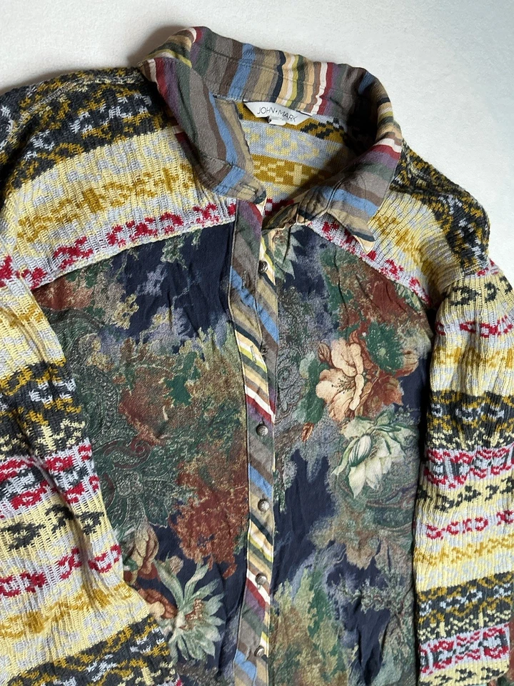 Cárdigan John Mark XL Suéter Patchwork Ecléctico Único Floral Lana Foto 4 de 4