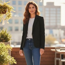 Express Black Single Button Tailored Work Office Blazer Jacket Notched Lapel 10