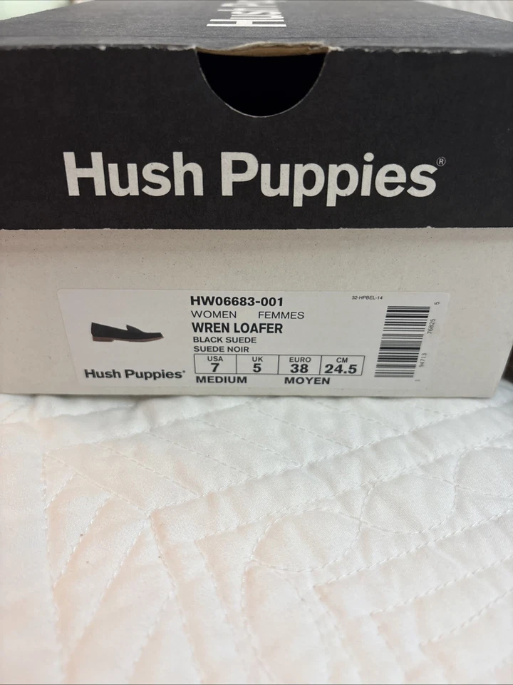 Mocassim sem salto feminino Hush Puppies Wren camurça preta casual conforto tamanho 7 - Imagem 4 de 4