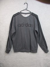 Adidas Sweatshirt Men s M Gray Crewneck Pullover Logo 3-Stripes Athletic Casua