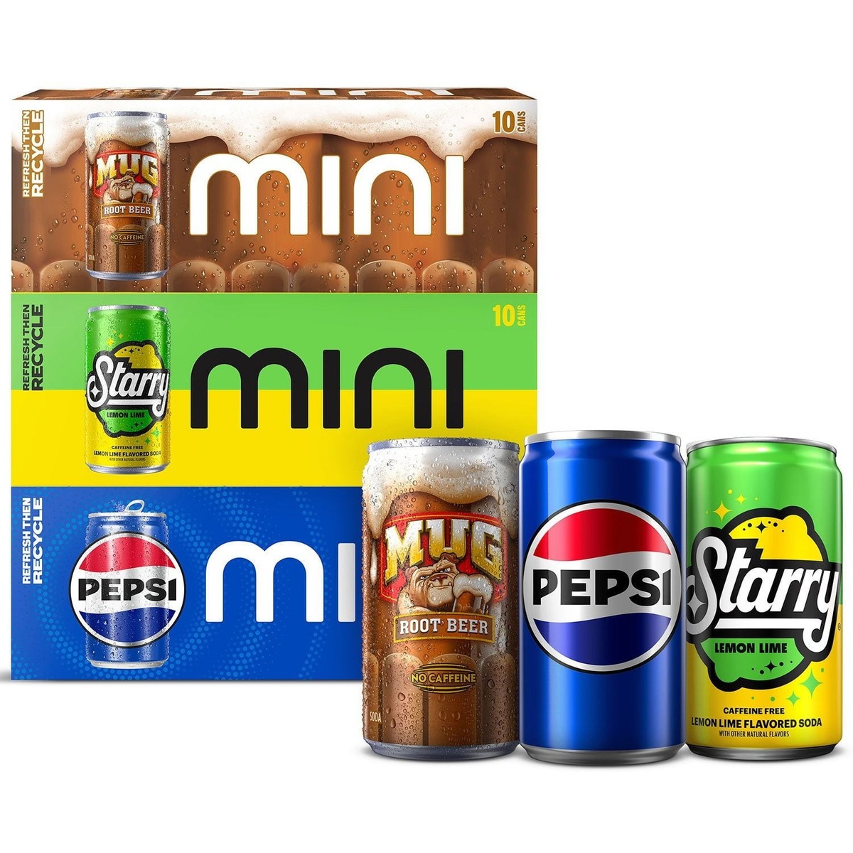 Pepsi Starry Lemon Lime Mug Root Beer Soda Mini Cans Variety Pack