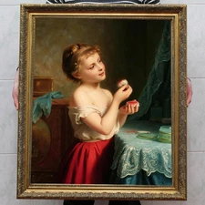 Handmade Old Master-Art Antique Oil Painting female Small girl on canvas 24X30"