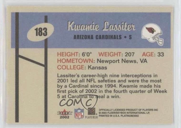 2002 Fleer Platinum Kwamie Lassiter #183 - Image 2 of 2