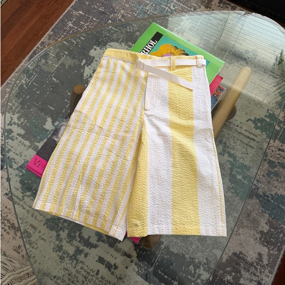 Maison Kitsune x Olympia Le-Tan Poolside Seersucker Belted Shorts XS
