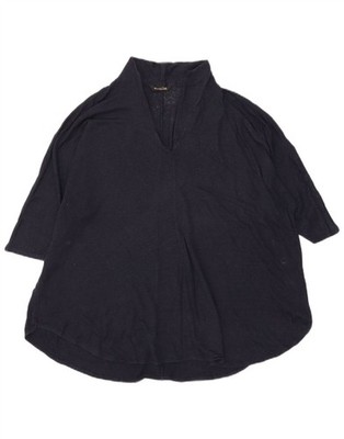 Massimo Dutti Damen Bluse Top UK 18 XL dunkelblau Leinen BE01