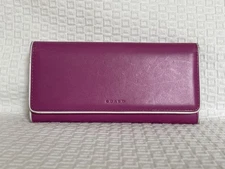 Coach  Long Envelope Tri-Fold  Leather Wallet Pink With White Trim