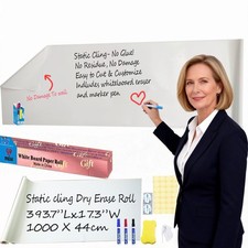 17.3"x393.7" White Board Paper Roll - Dry Erase Board Alternative,No Glue Sta...