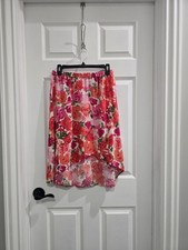 PLACE Rose Print Highlow Skirt Hawaiian Pink  Orange Cottagecore Size 16 EUC