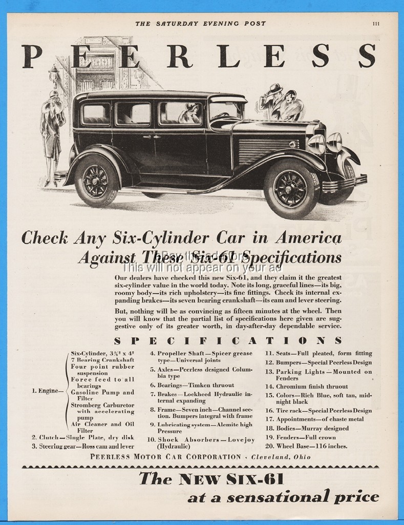 1929 Peerless Motor Car Cleveland Six 61 Elegantly Dressed People Period Art Ad