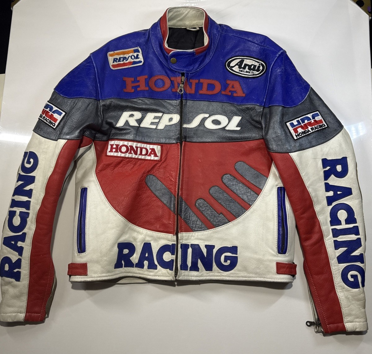 Vintage Honda Repsol Racing Motorcycle Leather Jacket Men Size S