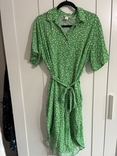 MONKI GREEN WHITE FLORAL MIDI SHIRT DRESS SIZE M 10 12 14 belted asos summer
