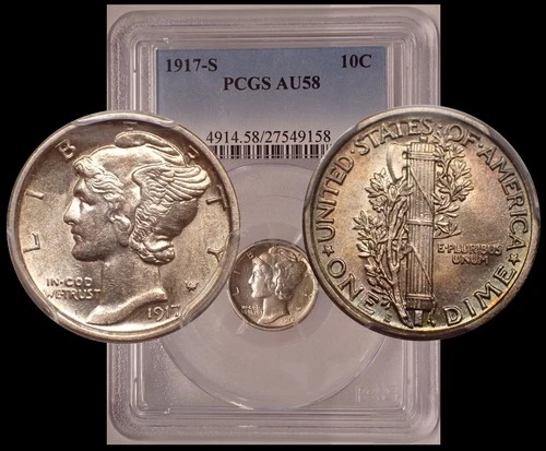 1917-S Mercury Dime PCGS AU58 Toned Reverse