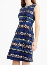 J. Crew Women's Dress 6 Ikat Jacquard A-Line Blue Geometric Tribal $228 NWT