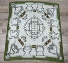 HERMES "MORS ET GOURMETTES" Vintage SCARF SILK LUXURY Carre Green Rare Auth