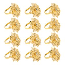  12pcs Gold Napkin Rings Bulk - Metal Flower Napkin Ring Buckles - Golden