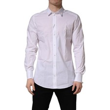 DOLCE & GABBANA Shirt White Cotton Long Sleeves GOLD Men Formal 41/US16/L 830usd