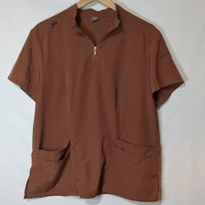 Summer NiaaHinn Scrub Nurse Uniform Women  Zip-Neck Tops Size Large Rust Color
