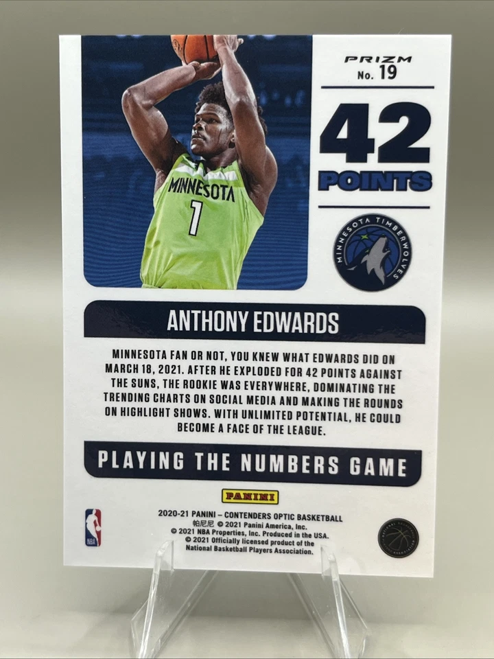 2020 Contenders Optic Anthony Edwards Rookie Silver Prizm Playing Numbers Game - Image 2 of 2