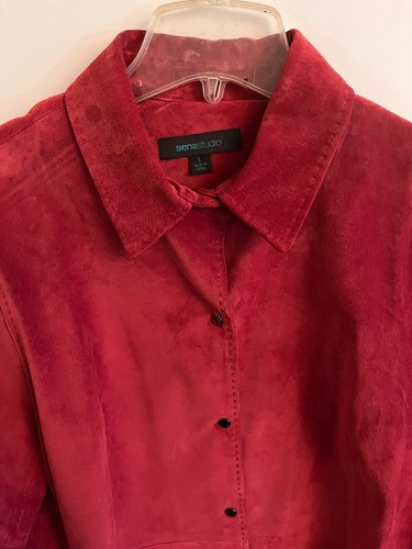 Y2K Sienastudio Womens Large Red Suede Snap Up Unlined Jacket Office Siren - Picture 3 of 9