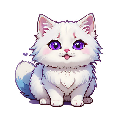 White Fluffy Cat Sticker '' Cute Fluffy Galaxy Purple Kitty Kitten Meow Fur Love