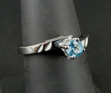 Ring Silver Round Blue Stone with Design Band Sterling 925 Size 7 Dainty Ring