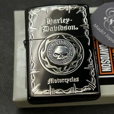 Zippo Harley Davidson HDP-69 Black Skull Metal Plate Oil Lighter Limited Japan